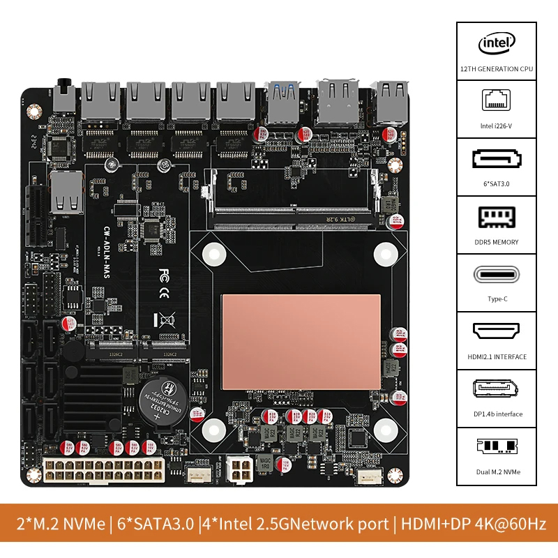 Nas Motherboard N100 6 Sata - Carte mère NAS N100/N150 6 baies,