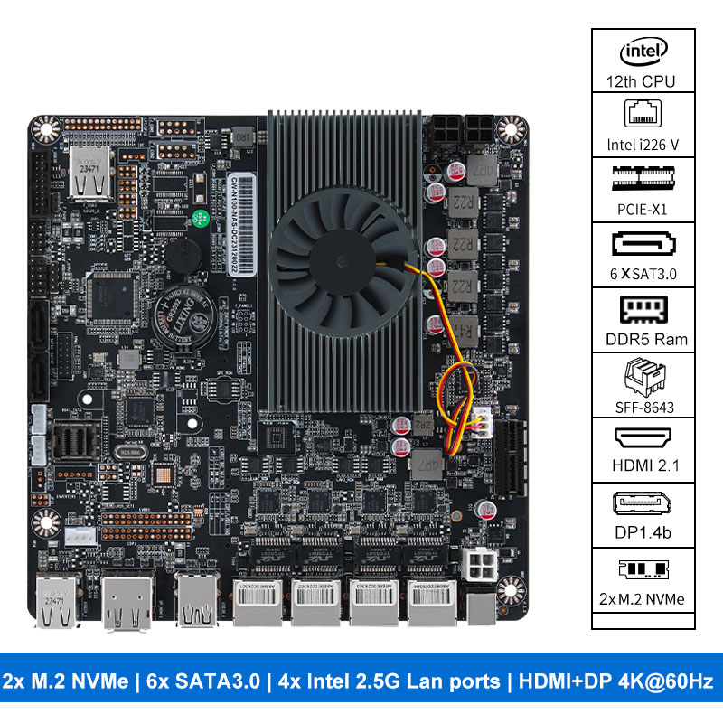 Nas Motherboard N100 6 Sata - Carte mère N100 Nas 2xm.2 Nvme